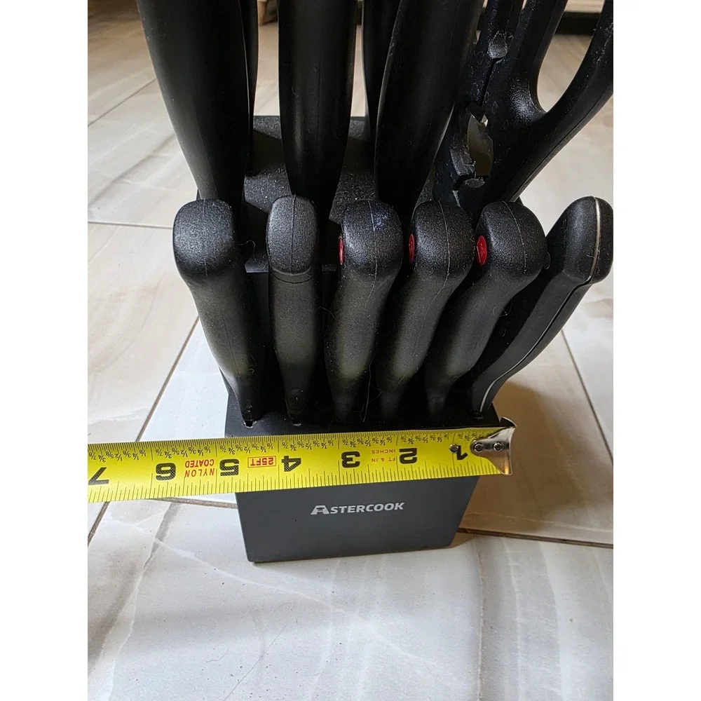 Astercook 14 Piece Kitchen Knife Set with Block‎ Black Stainless Steel Shears B3